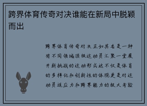 跨界体育传奇对决谁能在新局中脱颖而出